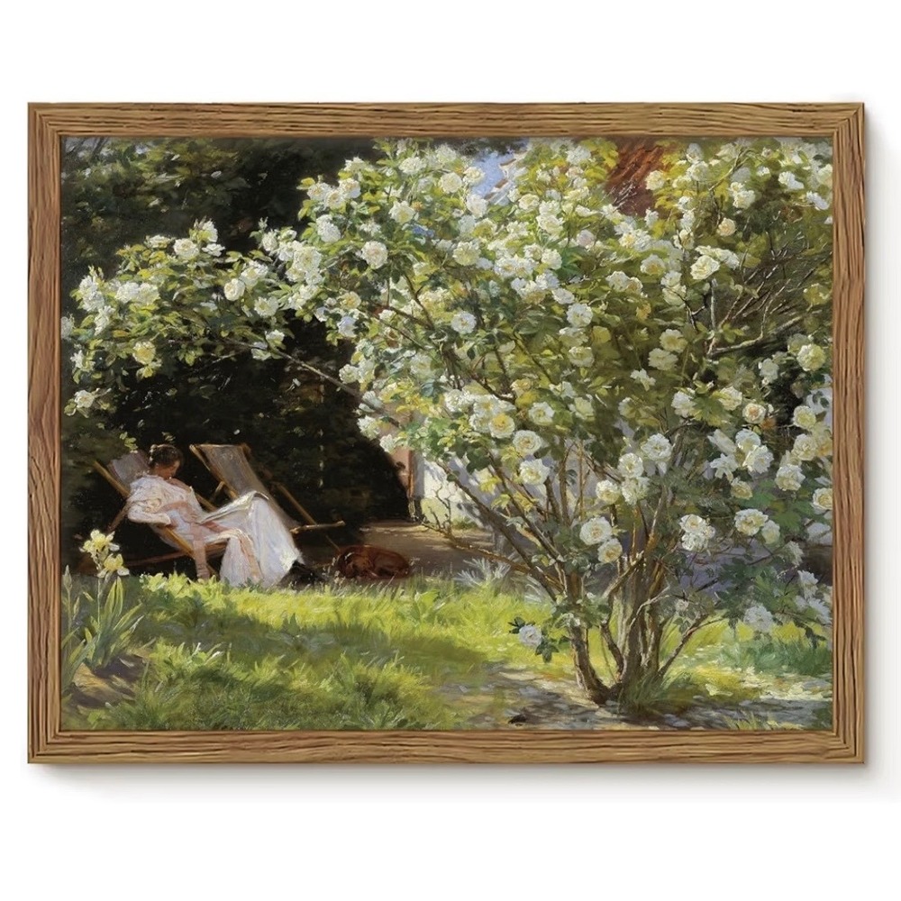 Victorian Woman Rose Garden Wall Art Canvas Print 16"x24" Cottagecore Romantic